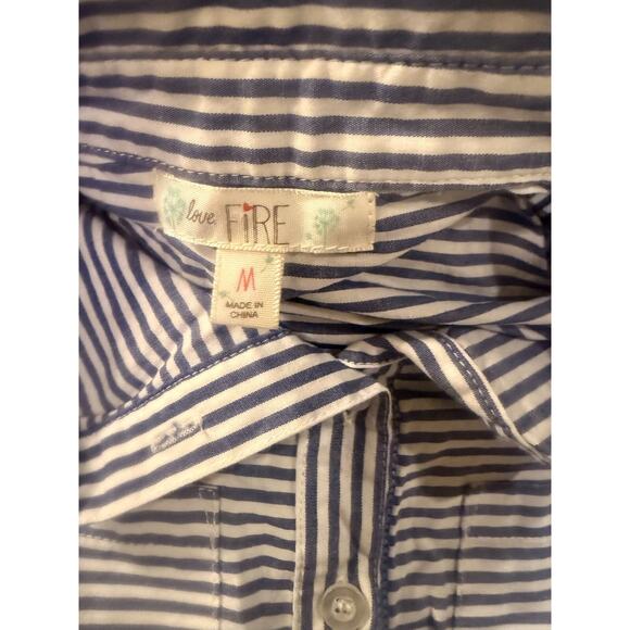 Love Fire Shirt Dress Womens Medium Blue and White Striped Half Way Up Buttons - Picture 8 of 8